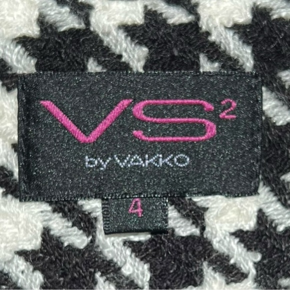 🌻VS2 By Vakko B&W Houndstooth Vegan Leather Trim Open Jacket Coat Size 4 - Picture 8 of 9